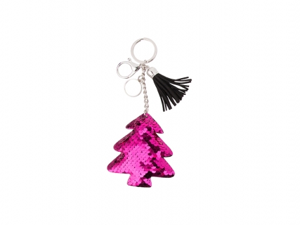 Sequin Keychain w/ Tassel and Insert (Purple Red Christmas Tree)