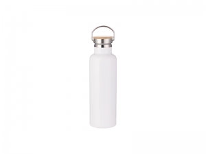 750ml/25oz Portable Bamboo Lid Stainless Steel Bottle (White)