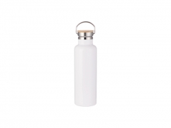 750ml/25oz Portable Bamboo Lid Stainless Steel Bottle (White)