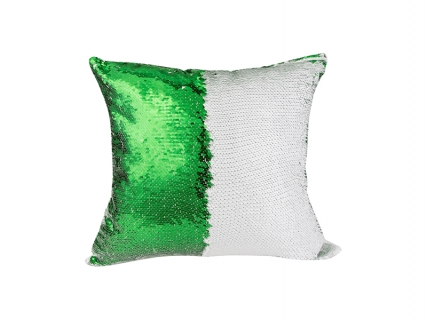 Flip Sequin Pillow Cover (White w/ Green)