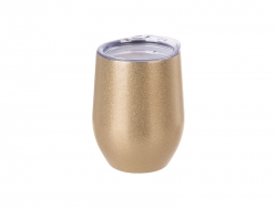 12oz/360ml Stainless Steel Stemless Glitter Cup w/ Lid (Rose Gold)