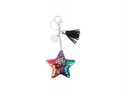 Sequin Keychain w/ Tassel and Insert (Mixed-Color Star)