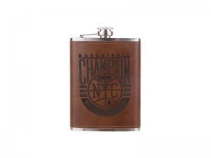 8oz Stainless Steel Flask with PU Cover(Dark Brown)