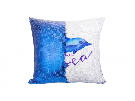 Flip Sequin Pillow Cover (Dark Blue w/ White, 40*40cm)