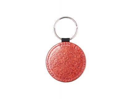 Glitter PU Leather Key Chain (Round, Red)