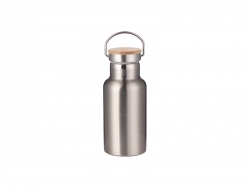 350ml/12oz Portable Bamboo Lid Stainless Steel Bottle (Silver)