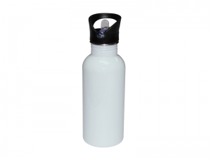 500ml Stainless Steel Water Bottle with Straw Top - White