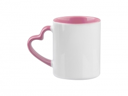 11oz Inner Rim Color Mug with Heart Handle (Pink)