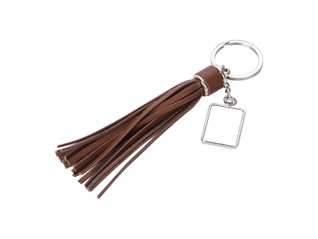 Square Keychain w/ Long Tassel (Brown)