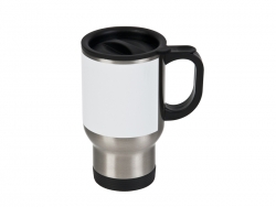 14 oz Stainless Steel Mug with White Patck