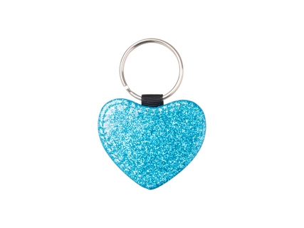 Glitter PU Leather Key Chain (Heart, Blue)