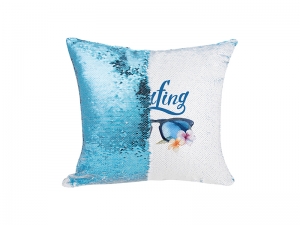 Flip Sequin Pillow Cover (Light Blue w/ White, 40*40cm)
