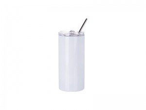 16oz/480ml Stainless Steel Skinny Tumbler with Straw &amp; Lid (White)