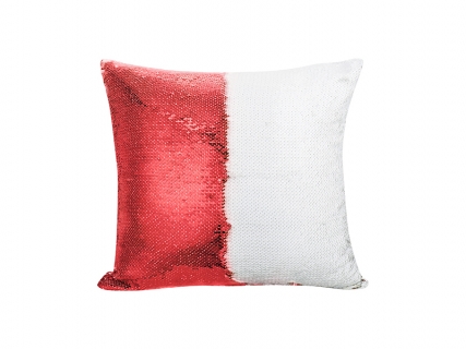 Flip Sequin Pillow Cover (Red w/ White, 40*40cm)