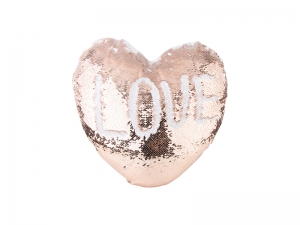 Heart Shaped Sequin Pillow Cover (Champagne w/ White, 39*44cm)