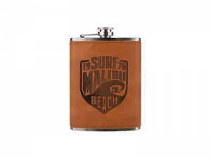 8oz Stainless Steel Flask with PU Cover (Brown)