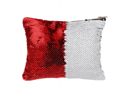 Sequin Makeup Bag / Pencil Case (Red/White)