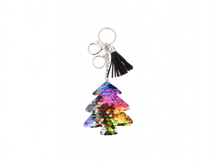 Sequin Keychain w/ Tassel and Insert (Mixed-Color Christmas Tree)
