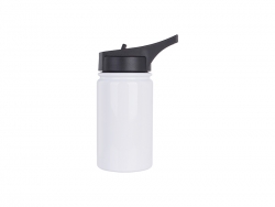 12oz/350ml Stainless Steel Flask w/ Sports Straw Cap Flip Lid (White)