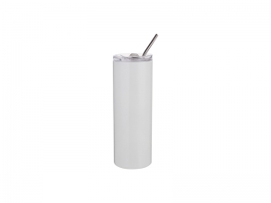 20oz/600ml Stainless Steel Skinny Tumbler with Straw &amp; Lid (White)