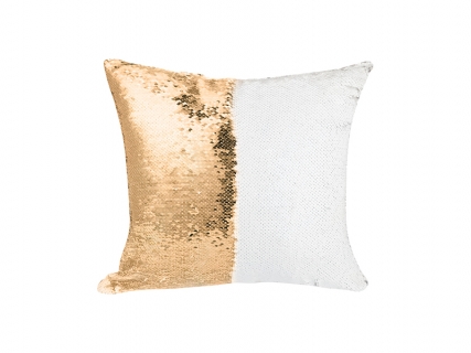 Flip Sequin Pillow Cover (Gold w/ White, 40*40cm)