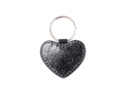 Glitter PU Leather Key Chain (Heart, Black)