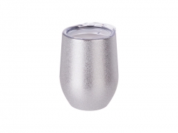 12oz/360ml Stainless Steel Stemless Glitter Cup w/ Lid (Silver)