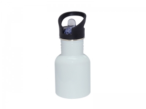 400ml Stainless Steel Water Bottle with Straw Top - White