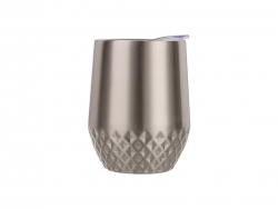 12oz Stainless Steel Stemless Wine Cup (Silver, Diamond Pattern)