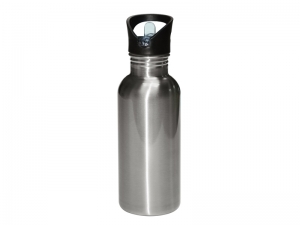 600ml Stainless Steel Water Bottle with Straw Top - Silver