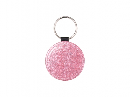 Glitter PU Leather Key Chain (Round, Pink)