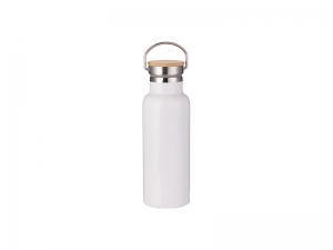 500ml/17oz Portable Bamboo Lid Stainless Steel Bottle (White)