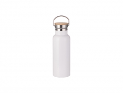 500ml/17oz Portable Bamboo Lid Stainless Steel Bottle (White)